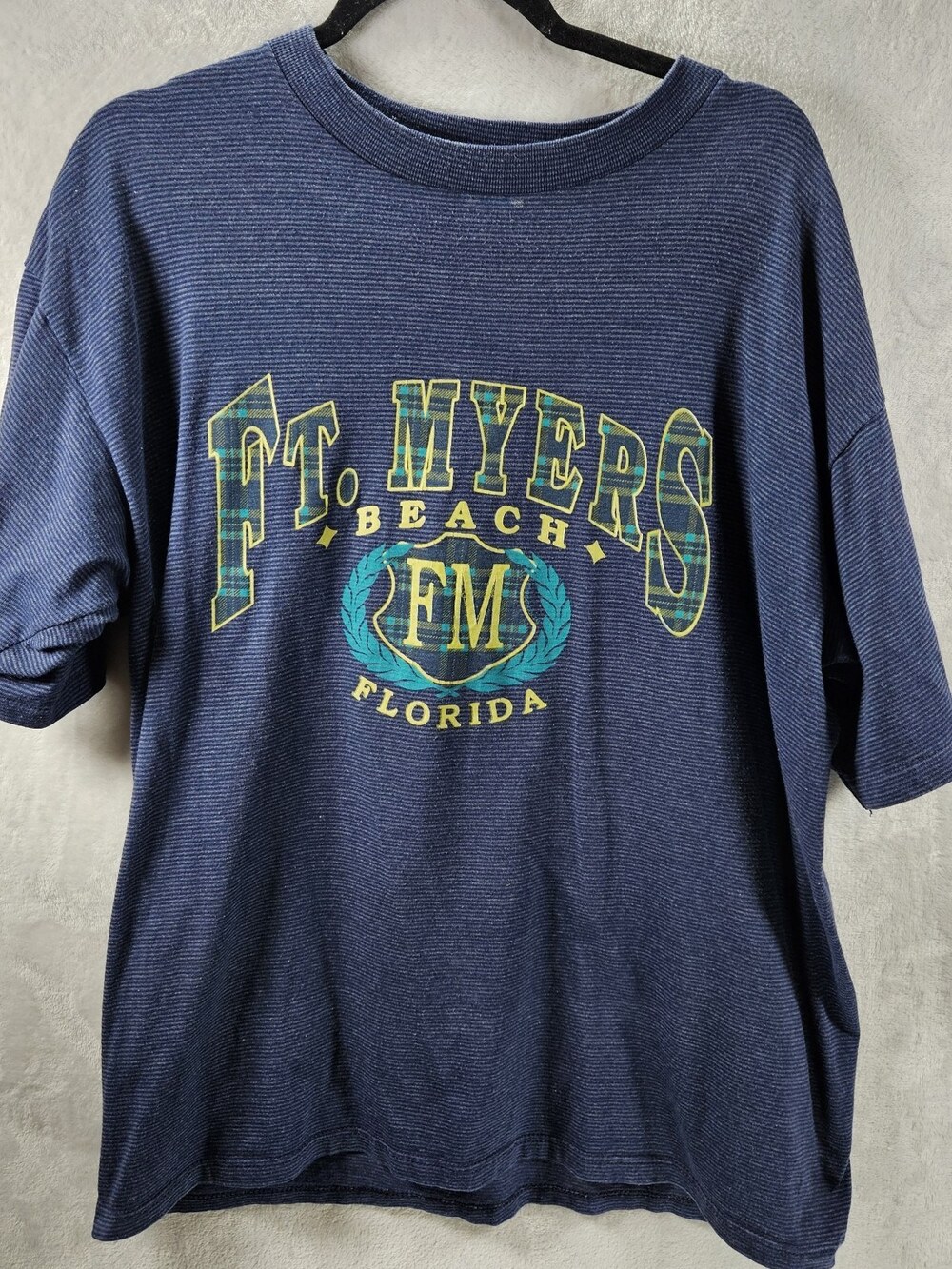 VTG 90s Fort Myers Beach Florida T-Shirt Mens XL Blue Striped Single Stitch USA